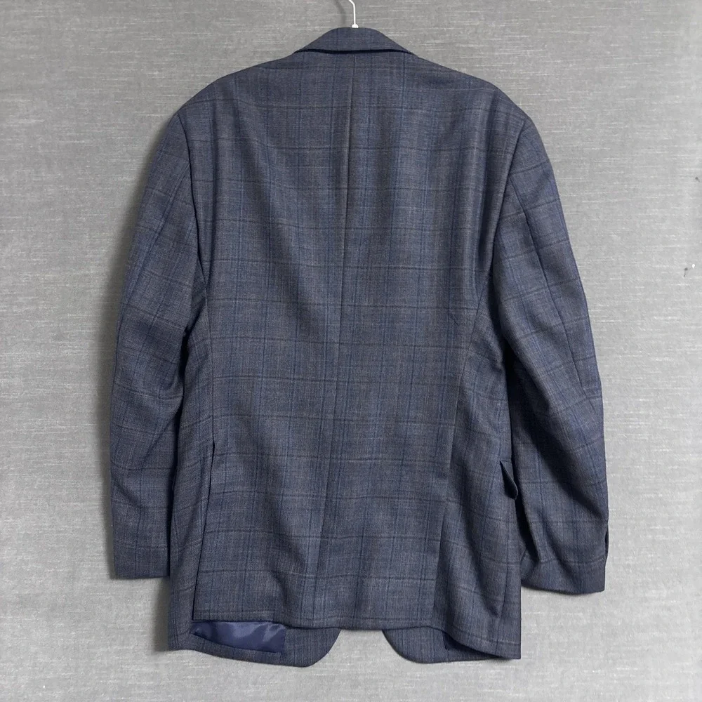 Pronto Uomo Platinum Sport Coat 38L Blue Plaid Wool Blazer Jacket Classic